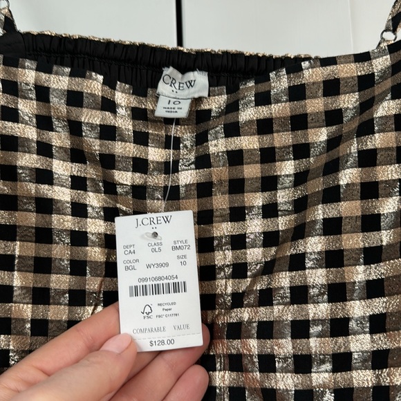 J Crew Factory Lurex Metallic Threads Gingham Tiered Mini Dress. - Picture 3 of 6